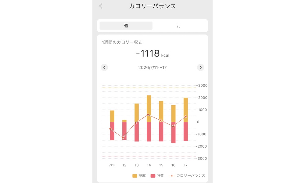 アプリでカロリー推定値を確認する画面