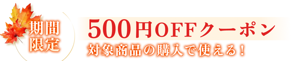 【期間限定】500円OFFクーポン 対象商品の購入で使える！