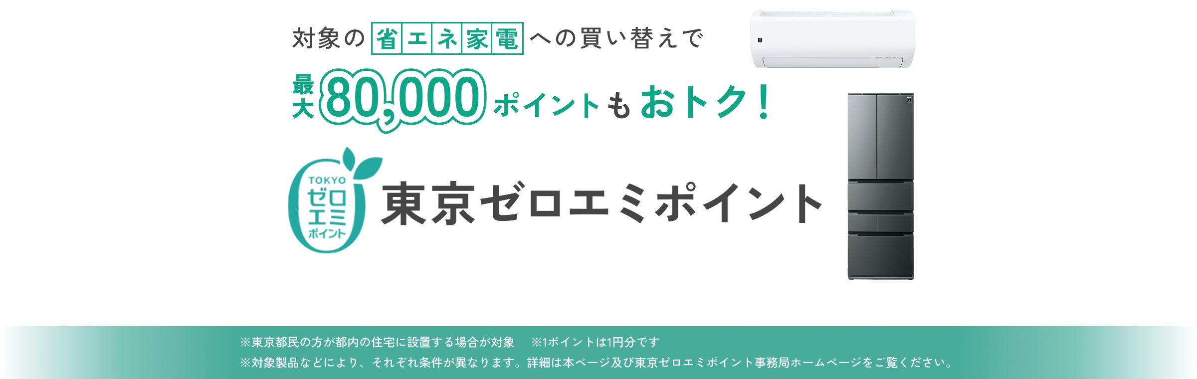 対象の省エネ家電への買い替えで最大80,000ポイントもおトク！東京ゼロエミポイント