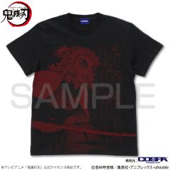 アニメ「鬼滅の刃」　煉獄杏寿郎 オールプリントTシャツ/BLACK-XL